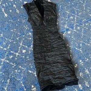 Nicole Miller Black Textured Midi Dress